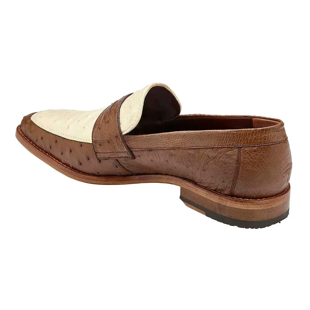 Belvedere Espada Men's Ostrich Split-Toe Penny Tabac/ Bone Loafers