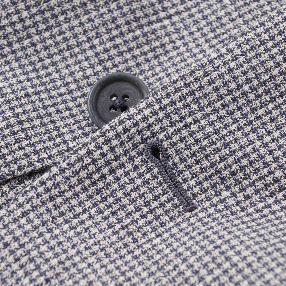 Belvest Blue Houndstooth Linen-Cotton Sport Coat