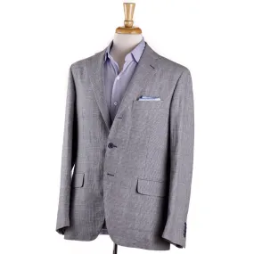 Belvest Blue Houndstooth Linen-Cotton Sport Coat