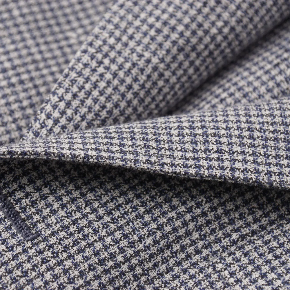 Belvest Blue Houndstooth Linen-Cotton Sport Coat