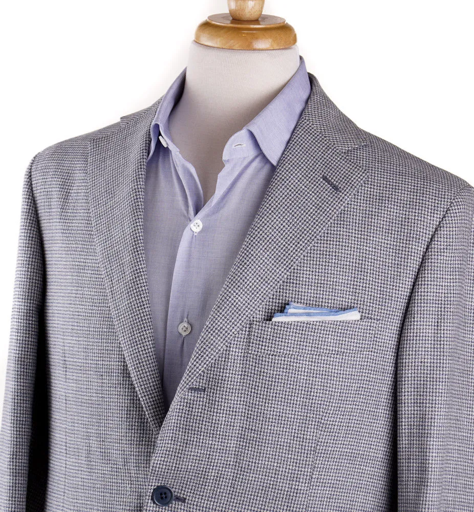 Belvest Blue Houndstooth Linen-Cotton Sport Coat