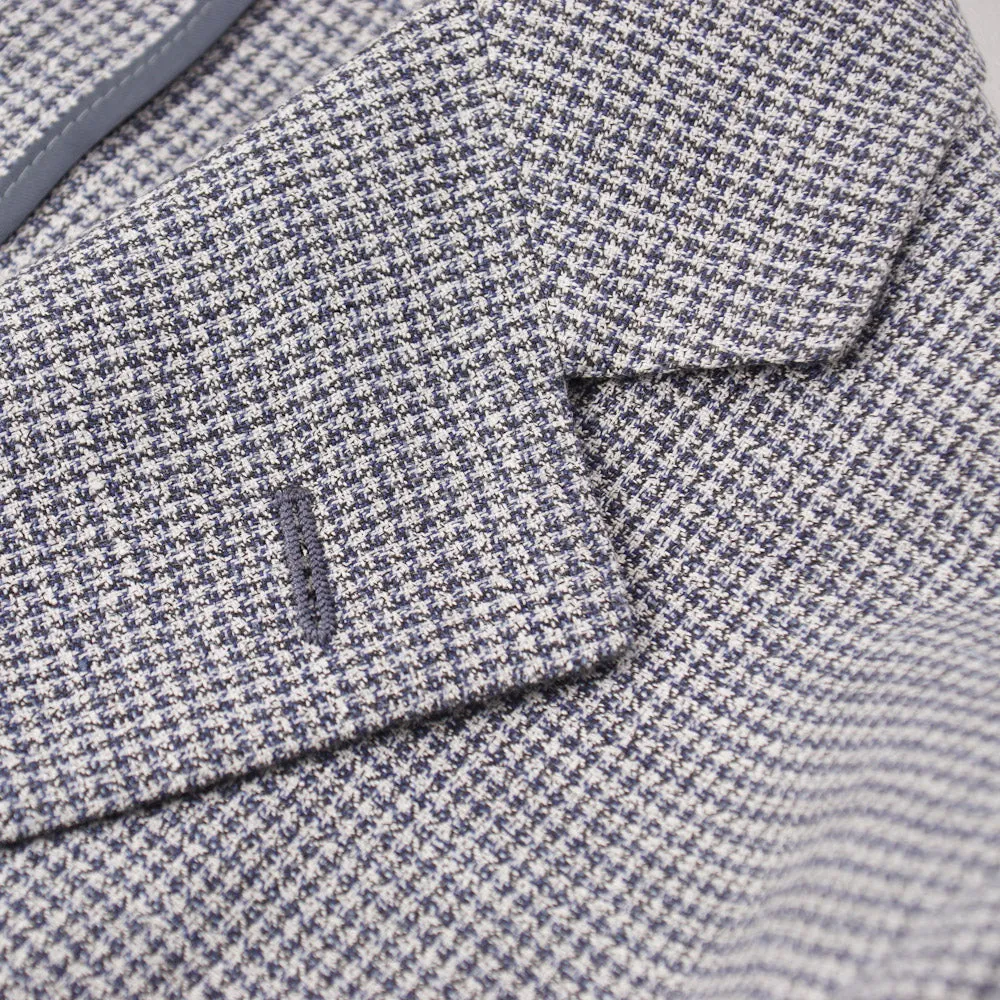 Belvest Blue Houndstooth Linen-Cotton Sport Coat