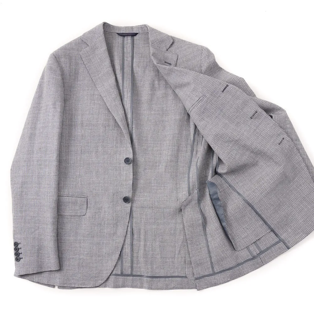 Belvest Blue Houndstooth Linen-Cotton Sport Coat