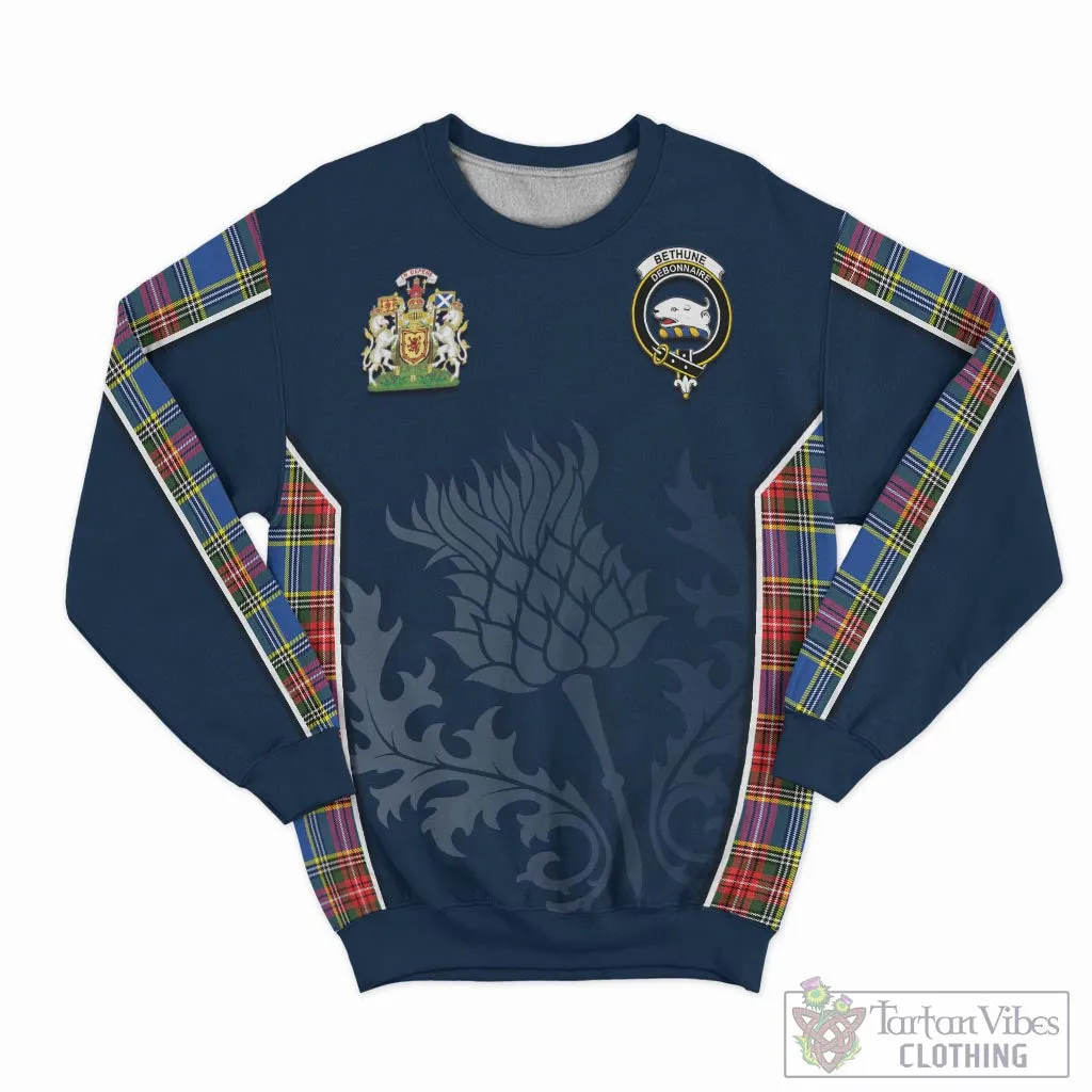 Bethune Tartan Sweatshirt with Family Crest and Scottish Thistle Vibes Sport Style