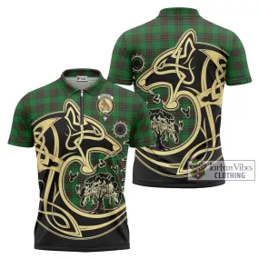 Beveridge Tartan Zipper Polo Shirt with Family Crest Celtic Wolf Style