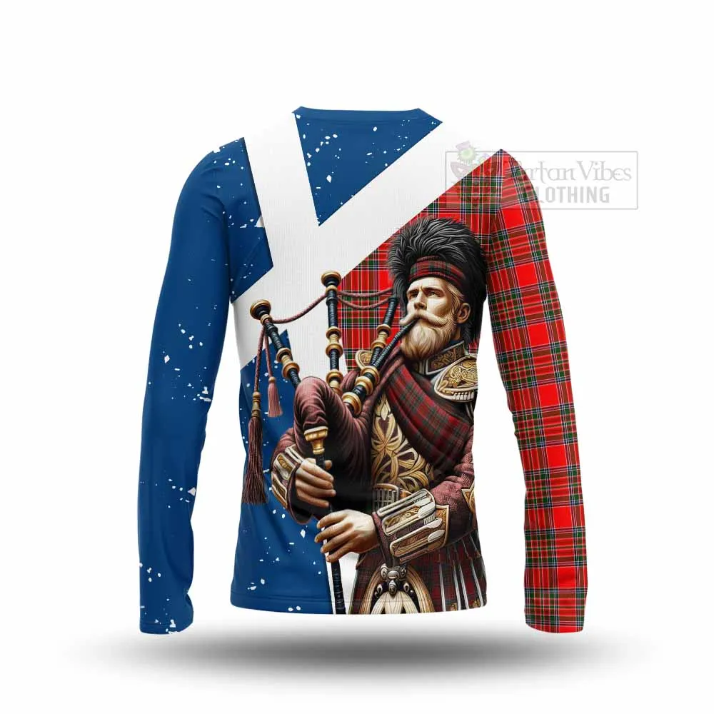 Binning Tartan Long Sleeve T-Shirt with Family Crest Scottish Bagpiper Vibes