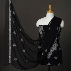 Black - 3pc Hand Embroidery Georgette Chikankari Dress Material 13