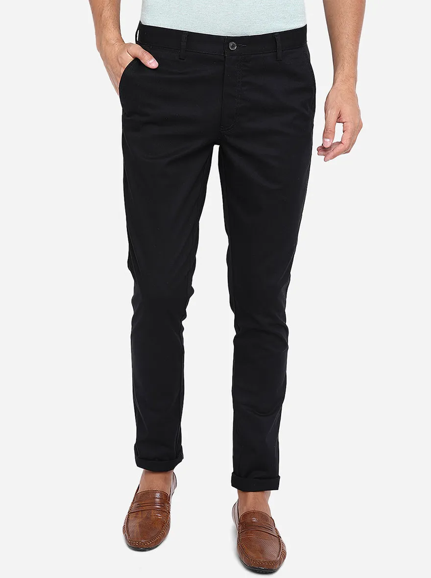 Black Dobby Uno Fit Casual Trouser | JadeBlue