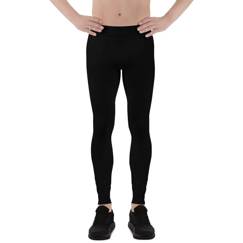 Black Meggings, Solid Black Color Premium Men's Leggings Tights Pants - Made in USA/EU