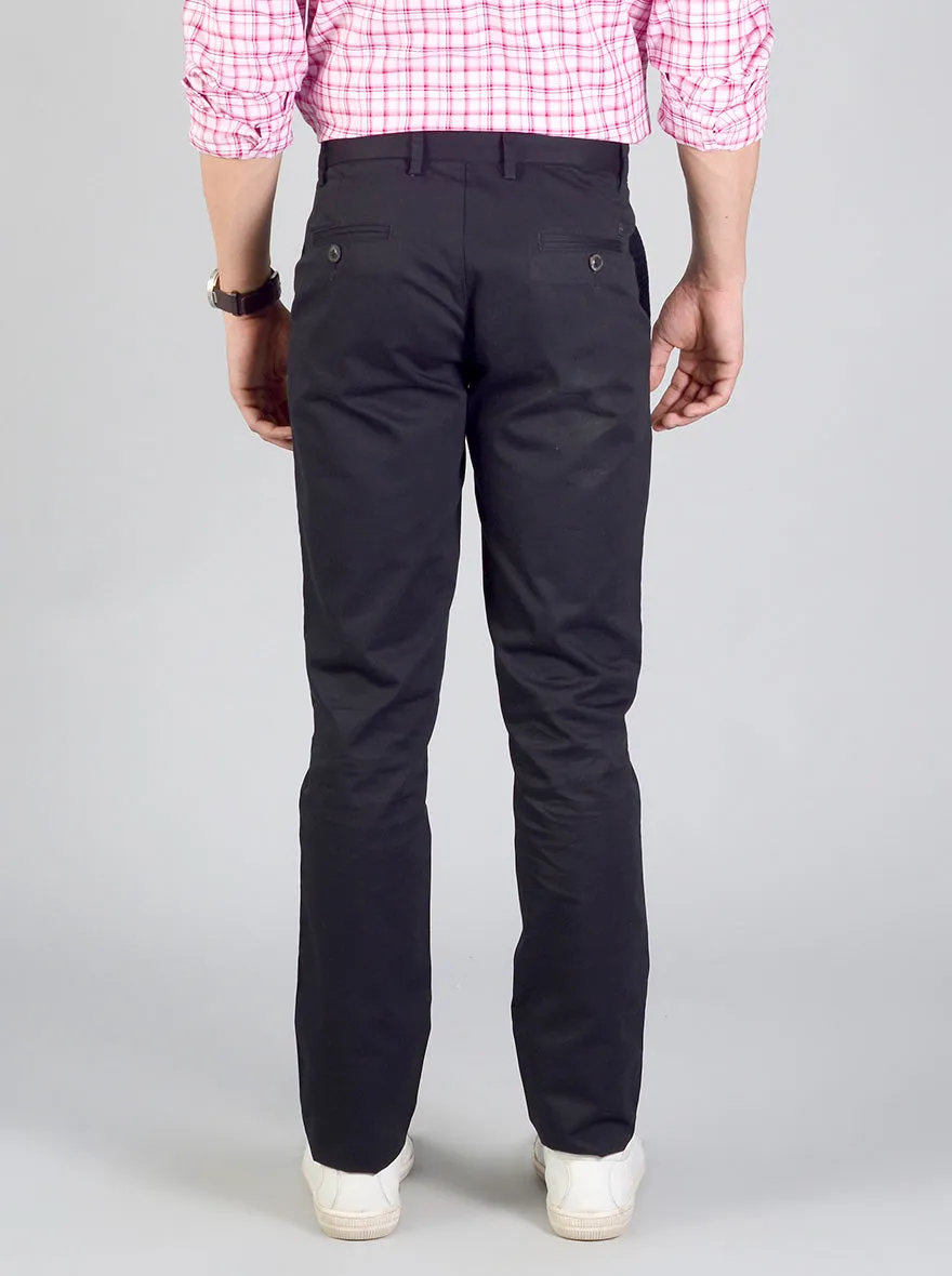 Black Self Textured Slim Fit Casual Trouser | JadeBlue