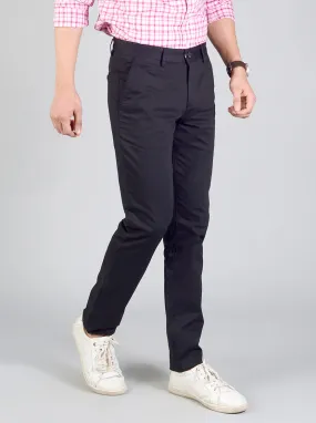 Black Self Textured Slim Fit Casual Trouser | JadeBlue