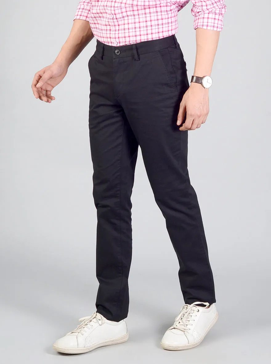 Black Self Textured Slim Fit Casual Trouser | JadeBlue