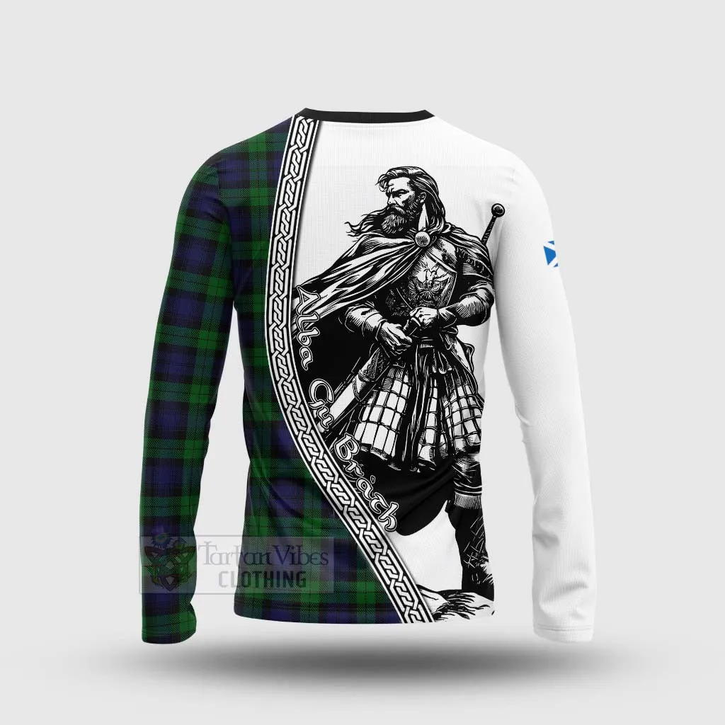 Black Watch Tartan Clan Crest Long Sleeve T-Shirt with Highlander Warrior Celtic Style