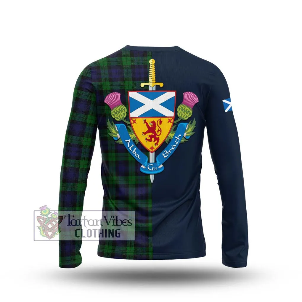 Black Watch Tartan Long Sleeve T-Shirt Alba with Scottish Lion Royal Arm Half Style