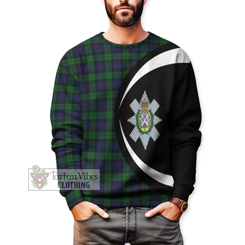 Black Watch Tartan Sweatshirt with Family Crest Circle Style