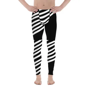 Black White Striped Meggings, Best Designer Men's Leggings, Designer Minimalist Black White Modern Meggings-Made in USA/EU/MX