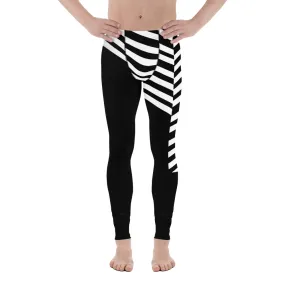 Black White Striped Meggings, Designer Men's Leggings, Designer Minimalist Black White Modern Meggings-Made in USA/EU/MX