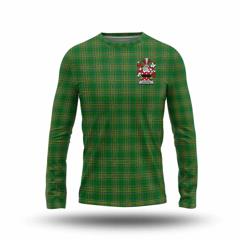 Blacke Irish Clan Tartan Long Sleeve T-Shirt with Coat of Arms