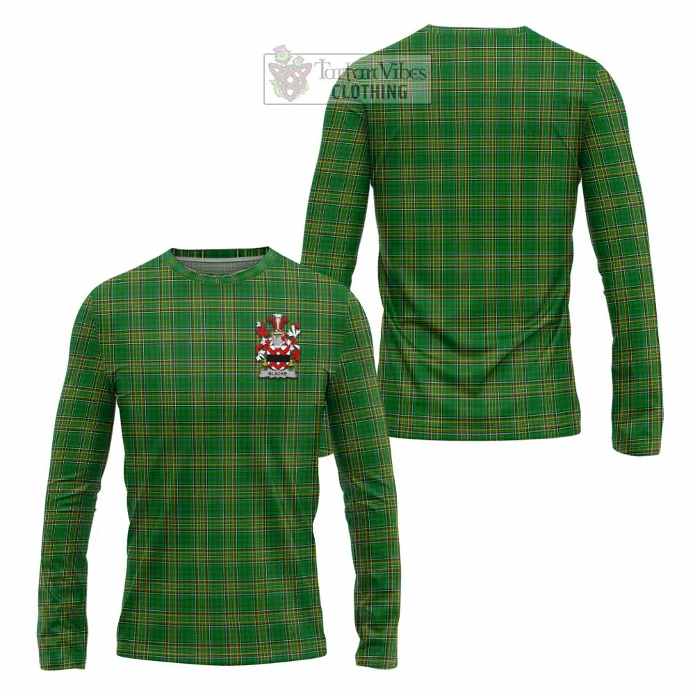 Blacke Irish Clan Tartan Long Sleeve T-Shirt with Coat of Arms