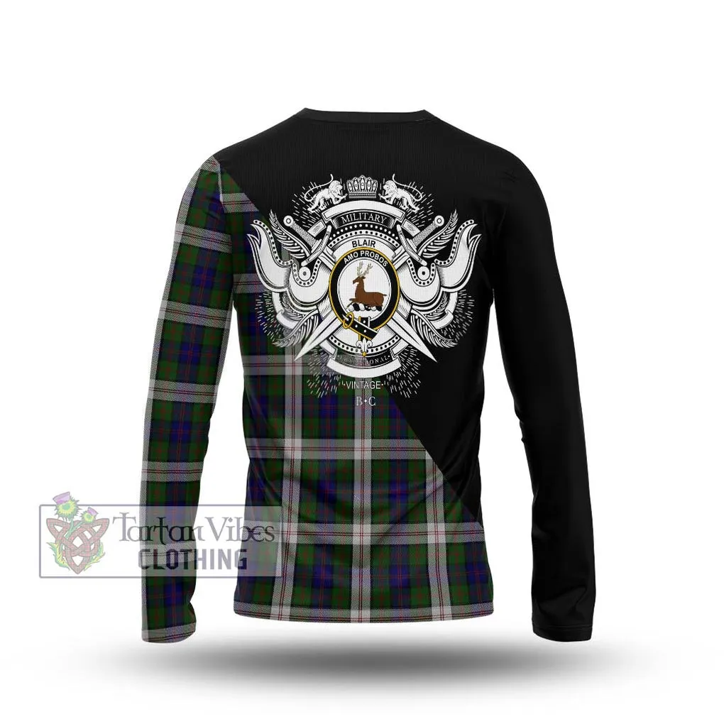 Blair Dress Tartan Long Sleeve T-Shirt with Family Crest and Military Logo Style