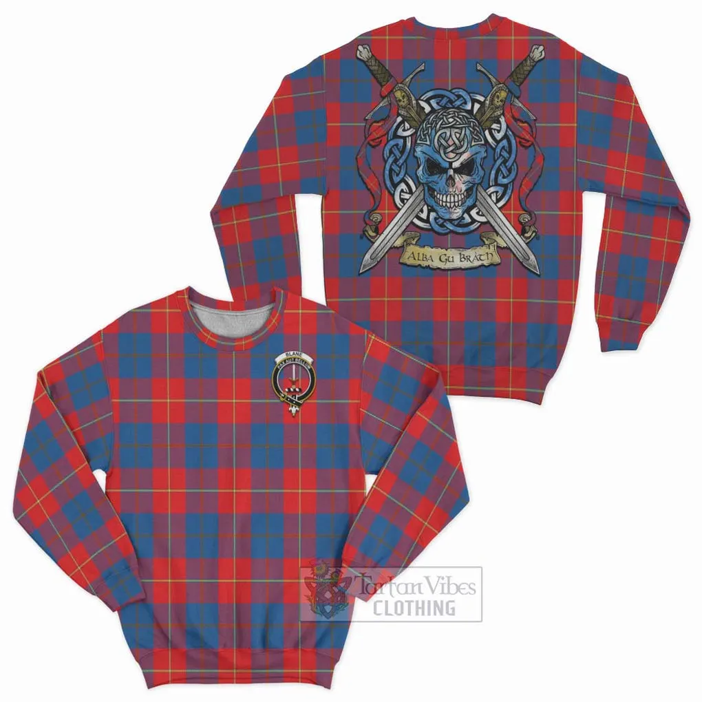 Blane Tartan Sweatshirt with Family Crest Celtic Skull Style