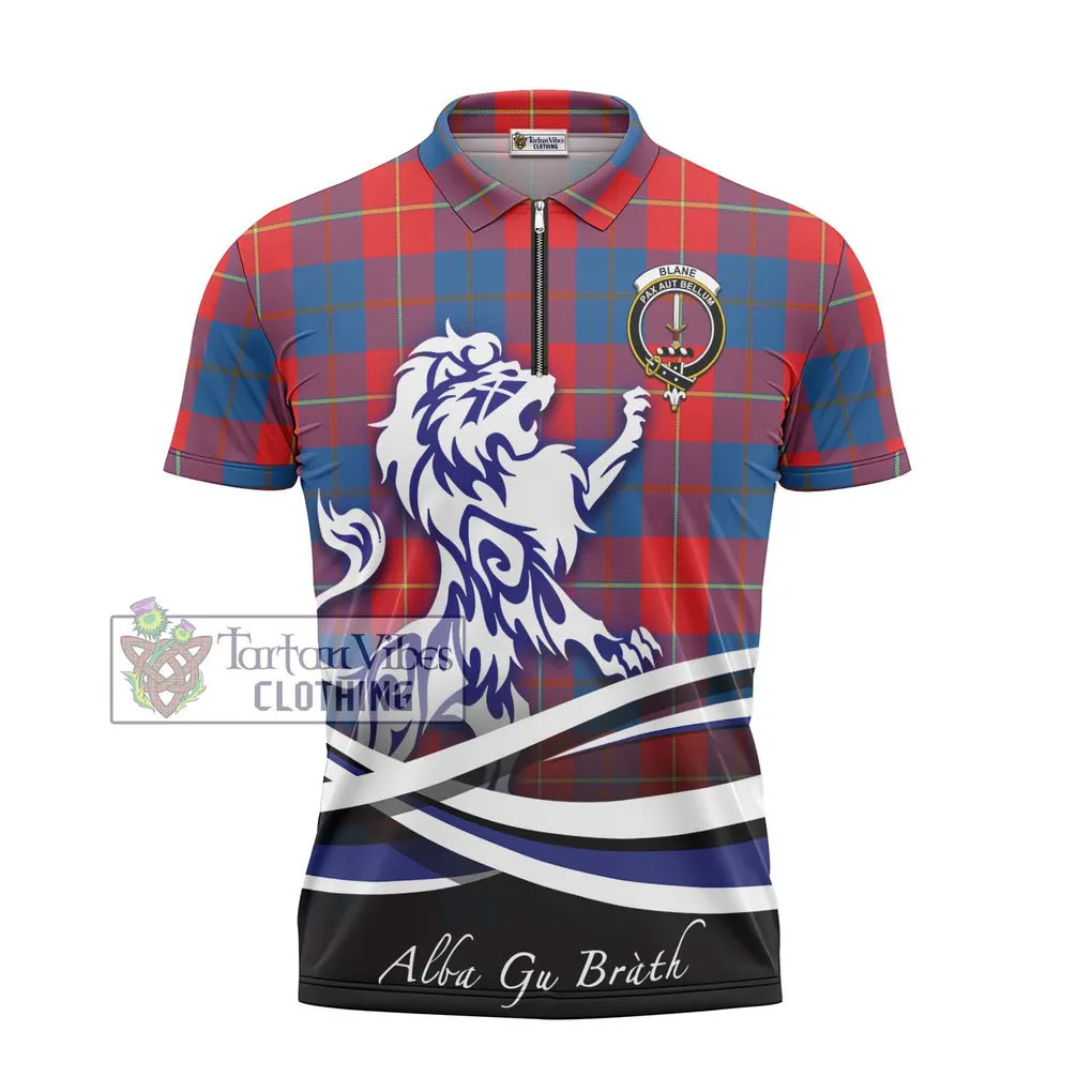 Blane Tartan Zipper Polo Shirt with Alba Gu Brath Regal Lion Emblem