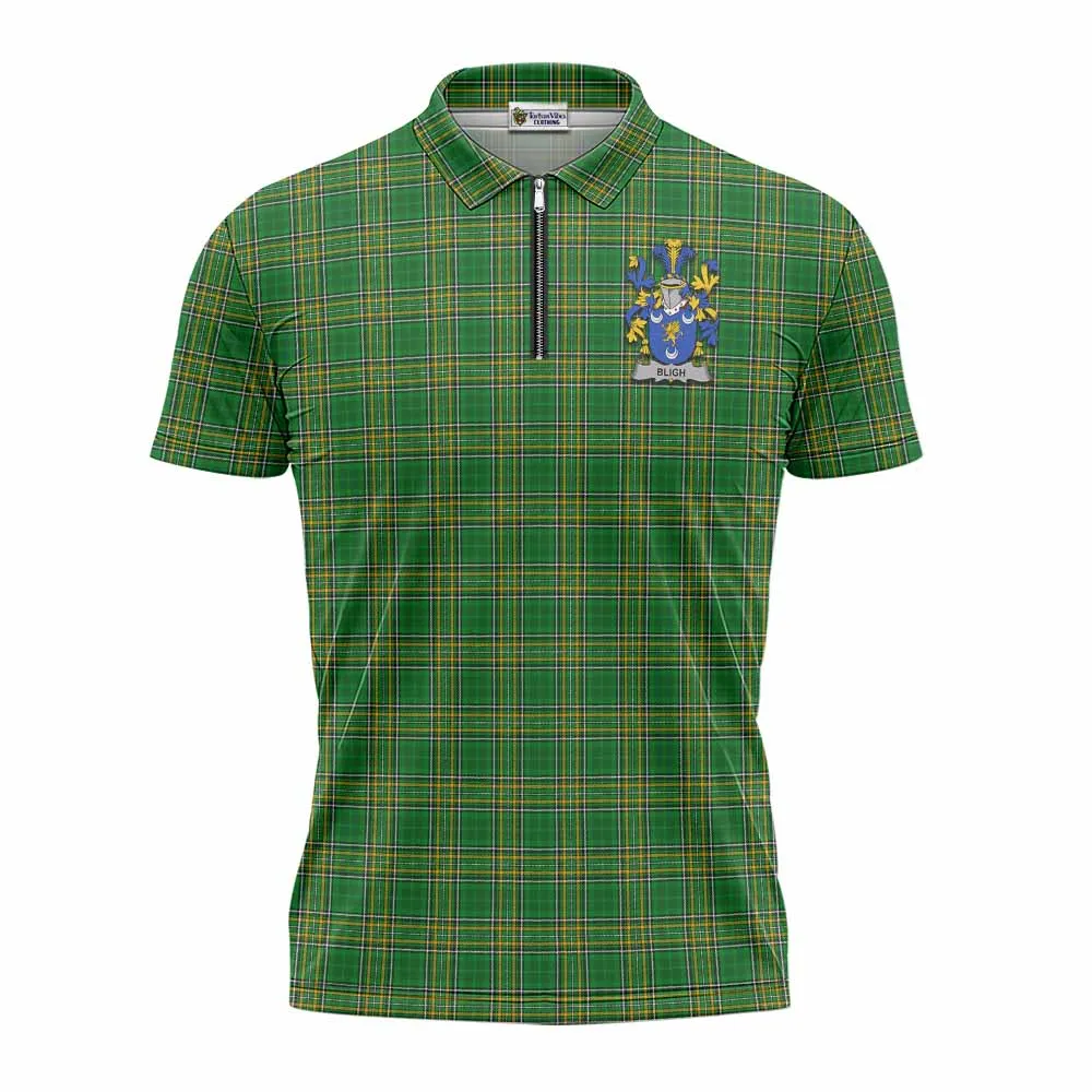 Bligh Irish Clan Tartan Zipper Polo Shirt with Coat of Arms