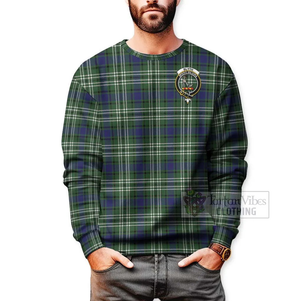 Blyth Tartan Sweatshirt with Family Crest and Bearded Skull Holding Bottles of Whiskey