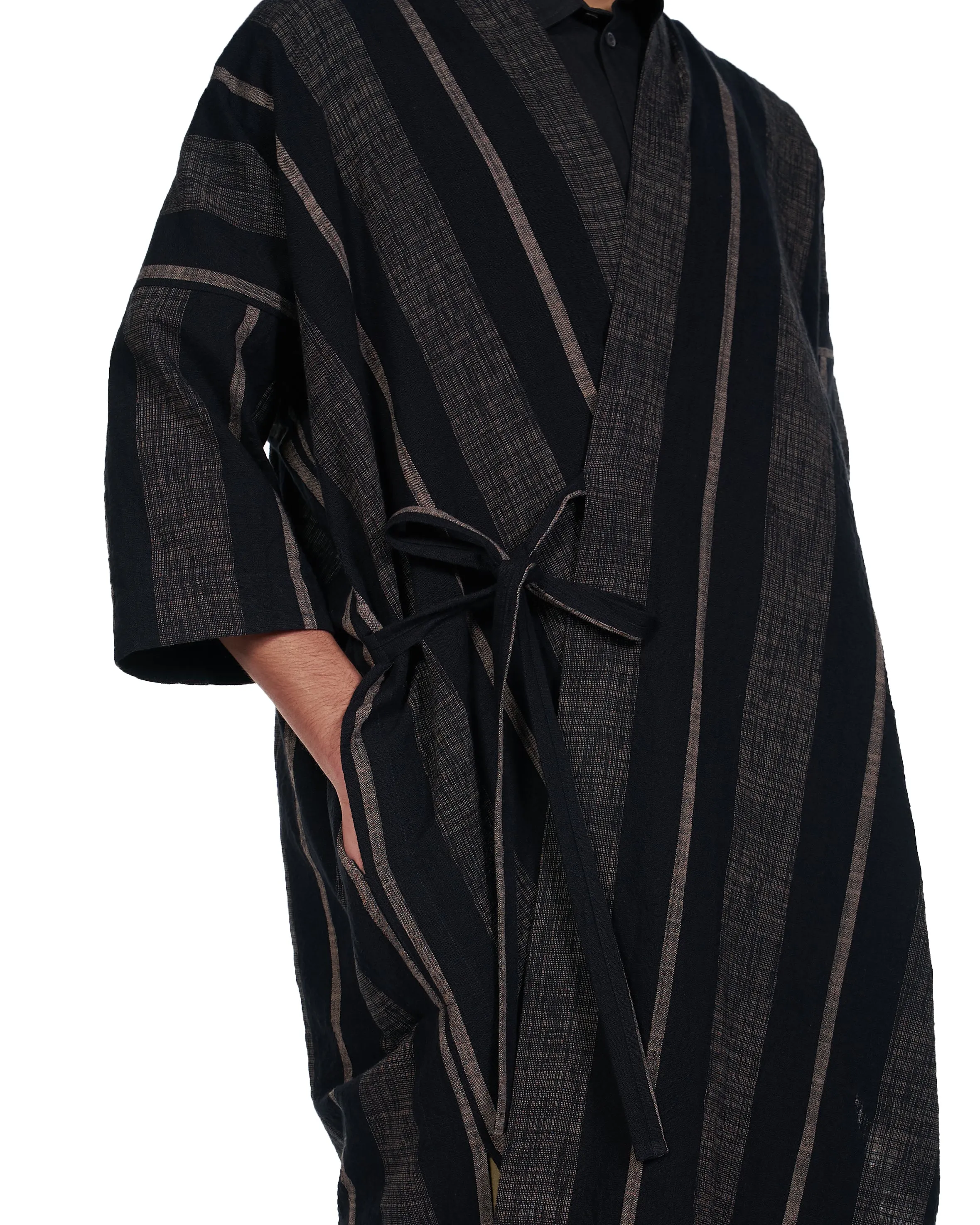 Bold Stripped Wrap Over Kimono