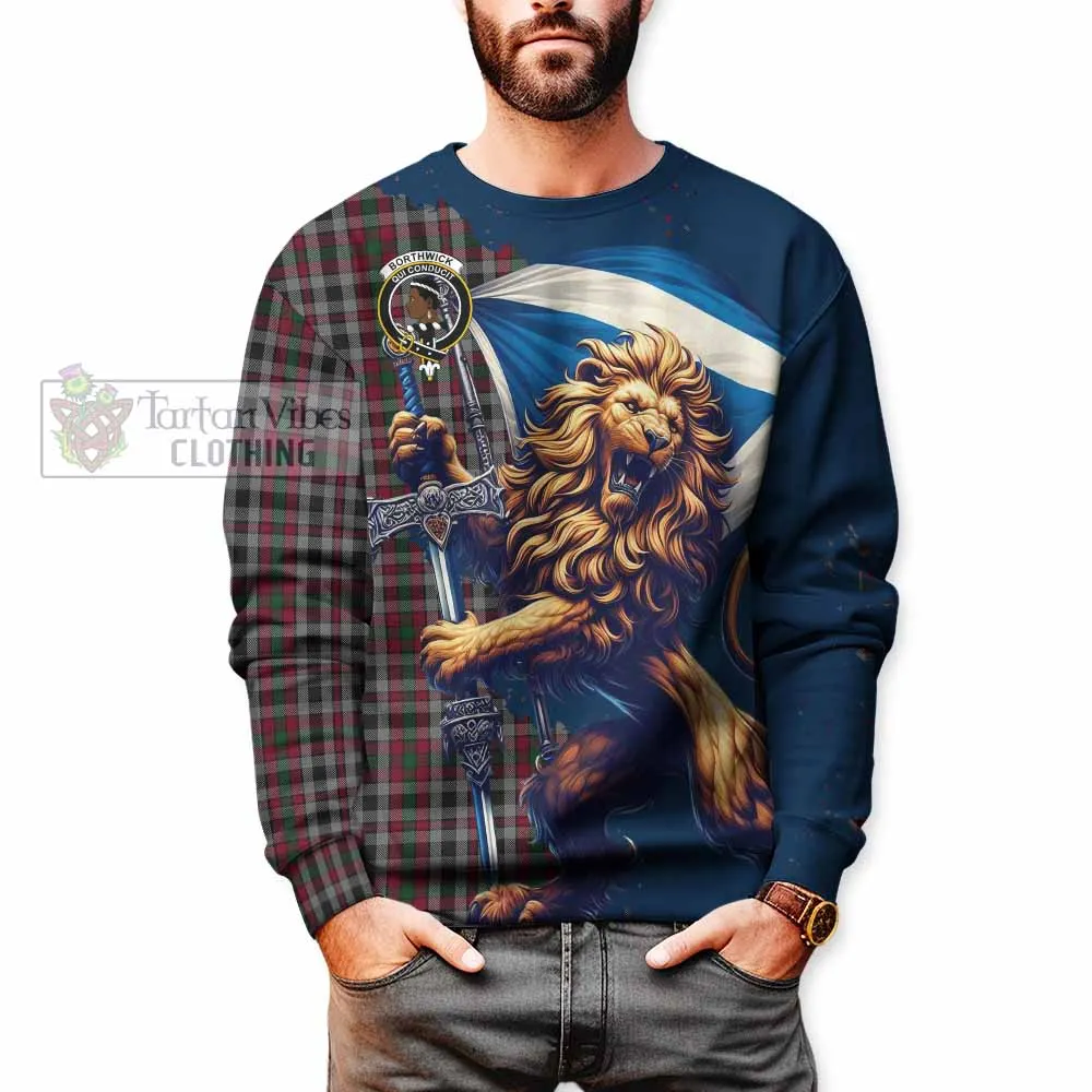 Borthwick Tartan Family Crest Sweatshirt with Scottish Majestic Lion