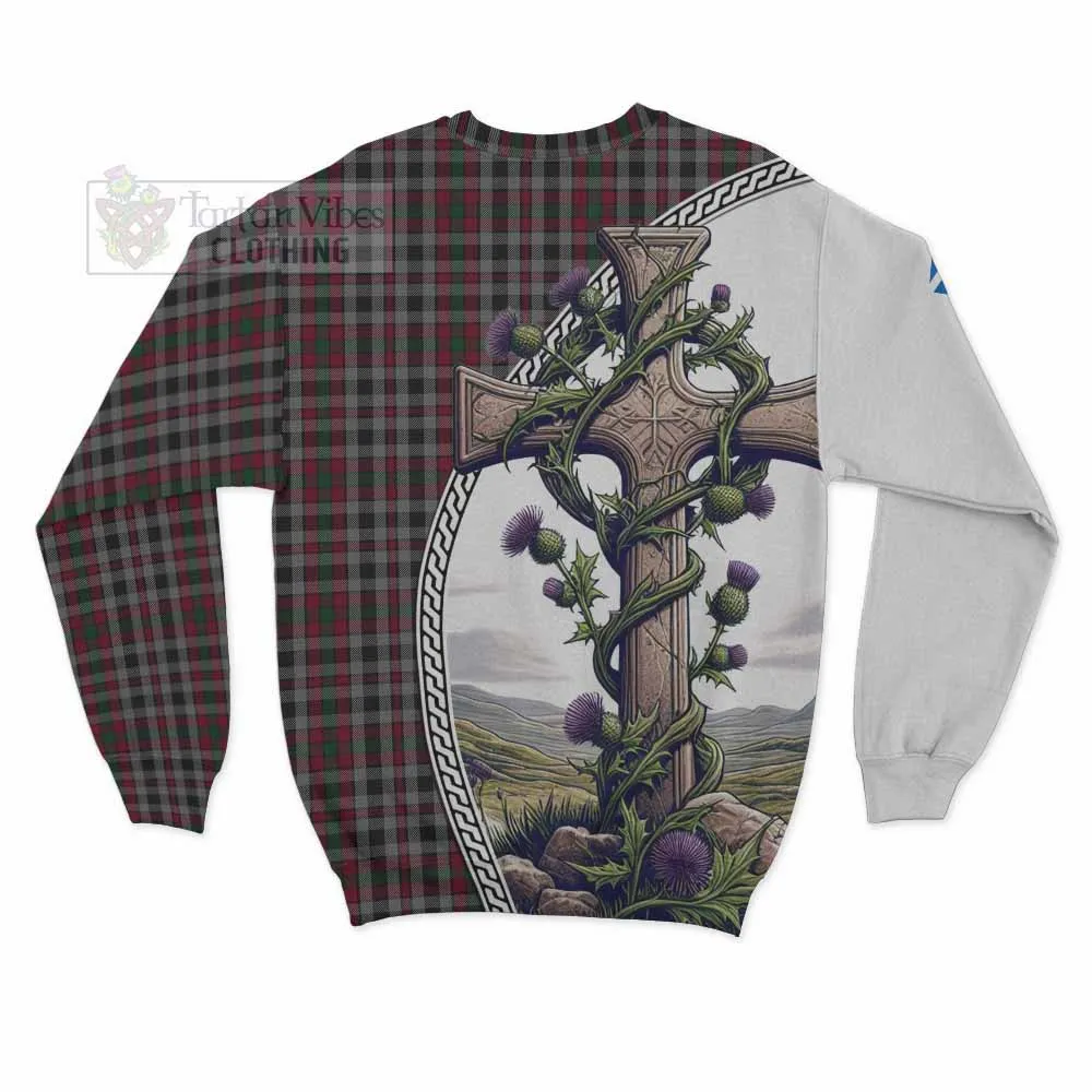 Borthwick Tartan Sweatshirt with Family Crest and St. Andrew's Cross Accented by Thistle Vines