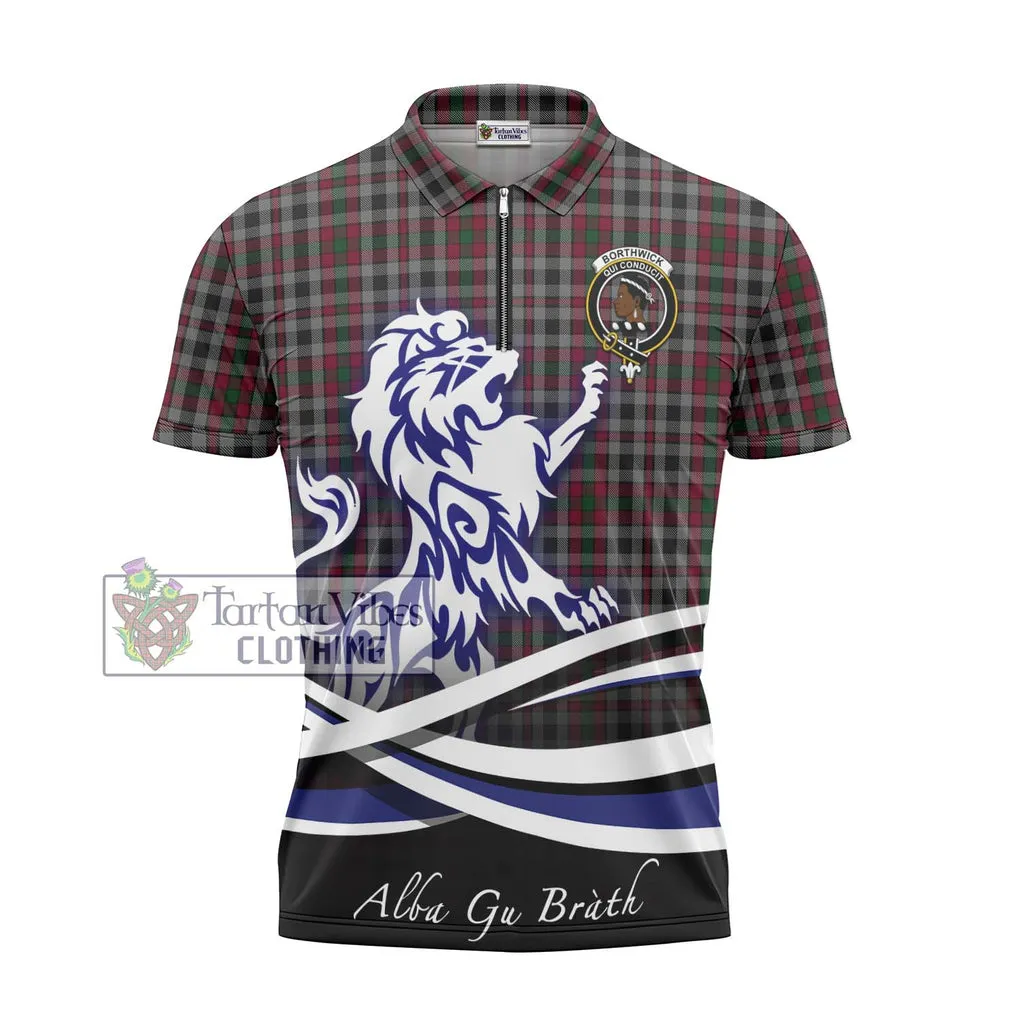 Borthwick Tartan Zipper Polo Shirt with Alba Gu Brath Regal Lion Emblem