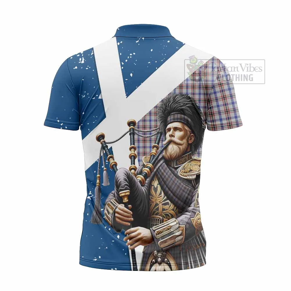 Boswell Tartan Zipper Polo Shirt with Family Crest Scottish Bagpiper Vibes