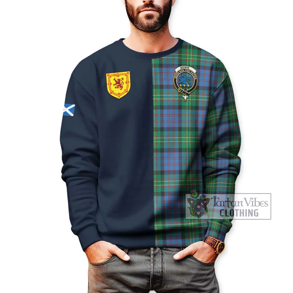 Bowie Ancient Tartan Sweatshirt Alba with Scottish Lion Royal Arm Half Style