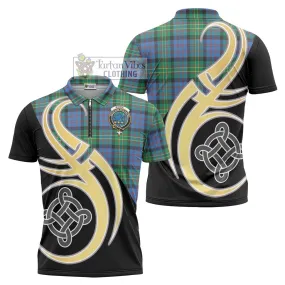 Bowie Ancient Tartan Zipper Polo Shirt with Family Crest and Celtic Symbol Style