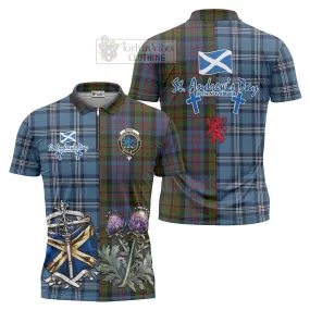 Bowie Tartan Zipper Polo Shirt Happy St. Andrew's Day Half Tartan Style