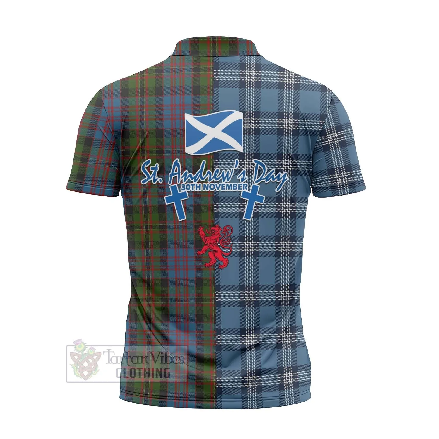 Bowie Tartan Zipper Polo Shirt Happy St. Andrew's Day Half Tartan Style