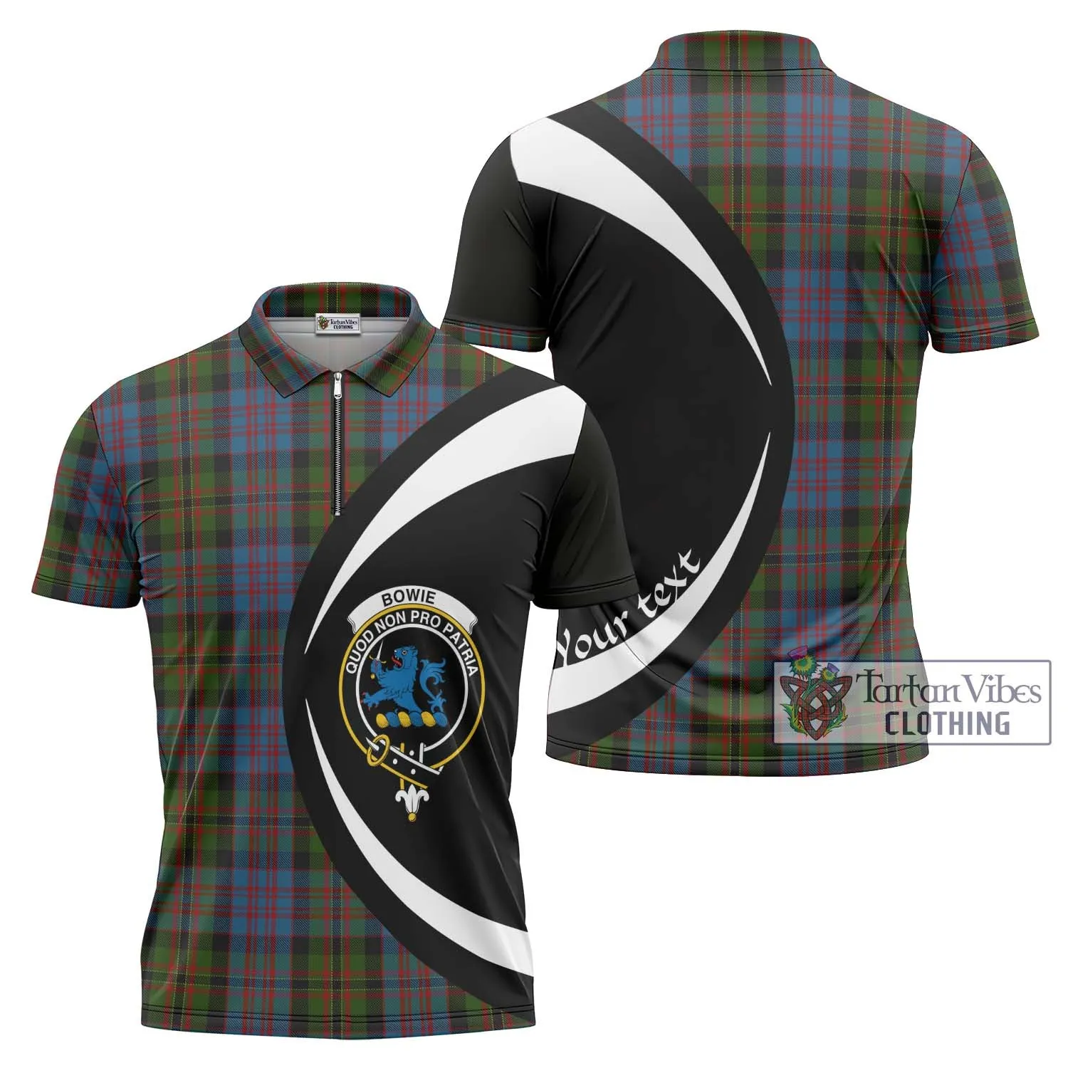 Bowie Tartan Zipper Polo Shirt with Family Crest Circle Style