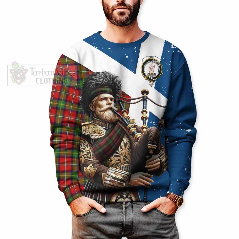 Boyd Tartan Sweatshirt with Family Crest Scottish Bagpiper Vibes