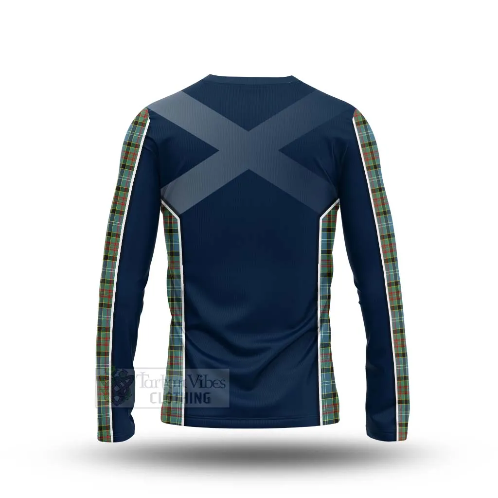 Brisbane Tartan Long Sleeve T-Shirt with Family Crest and Scottish Thistle Vibes Sport Style