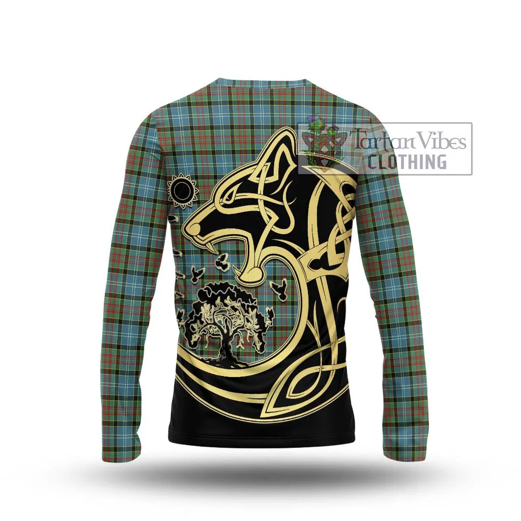 Brisbane Tartan Long Sleeve T-Shirt with Family Crest Celtic Wolf Style