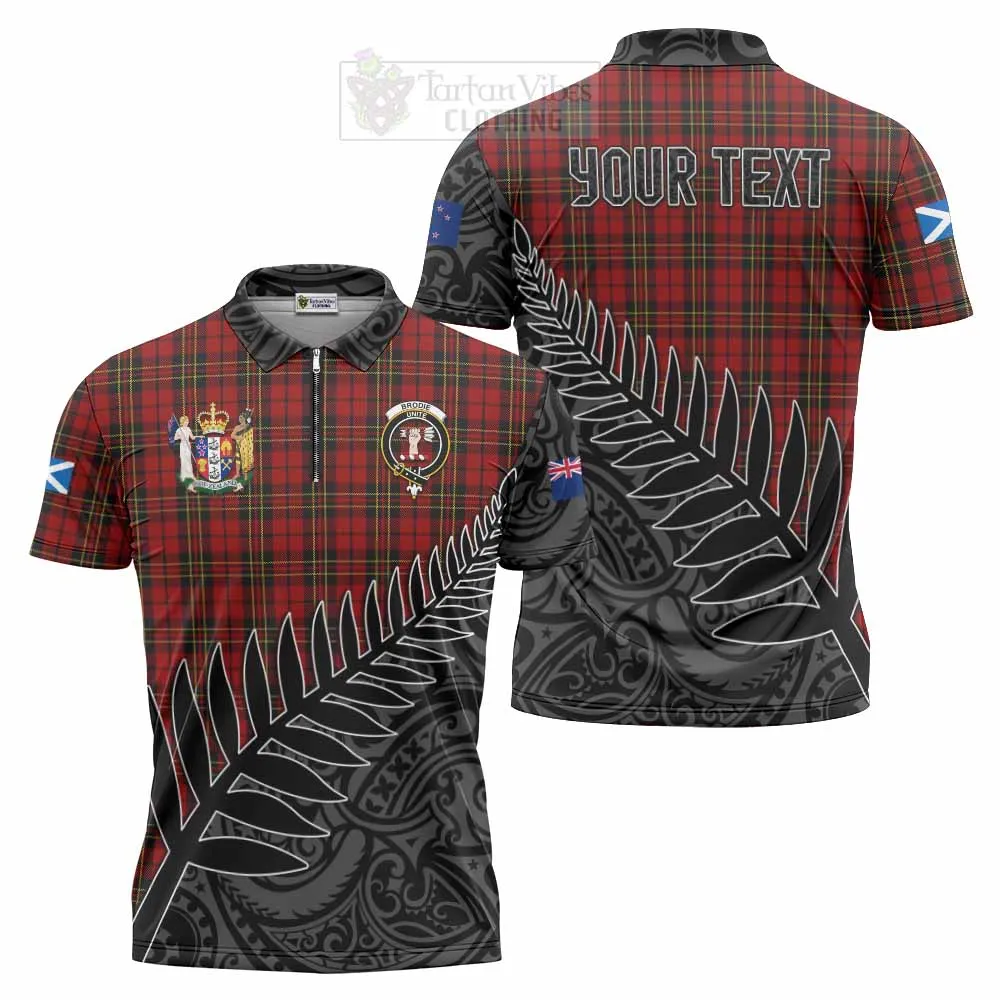 Brodie Crest Tartan Zipper Polo Shirt with New Zealand Silver Fern Half Style