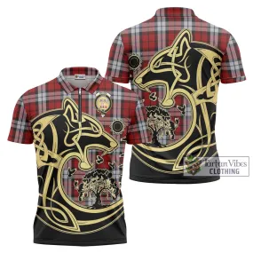 Brodie Dress Tartan Zipper Polo Shirt with Family Crest Celtic Wolf Style