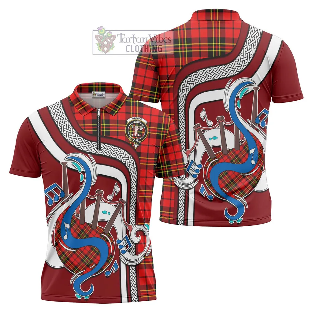 Brodie Modern Tartan Zipper Polo Shirt with Epic Bagpipe Style