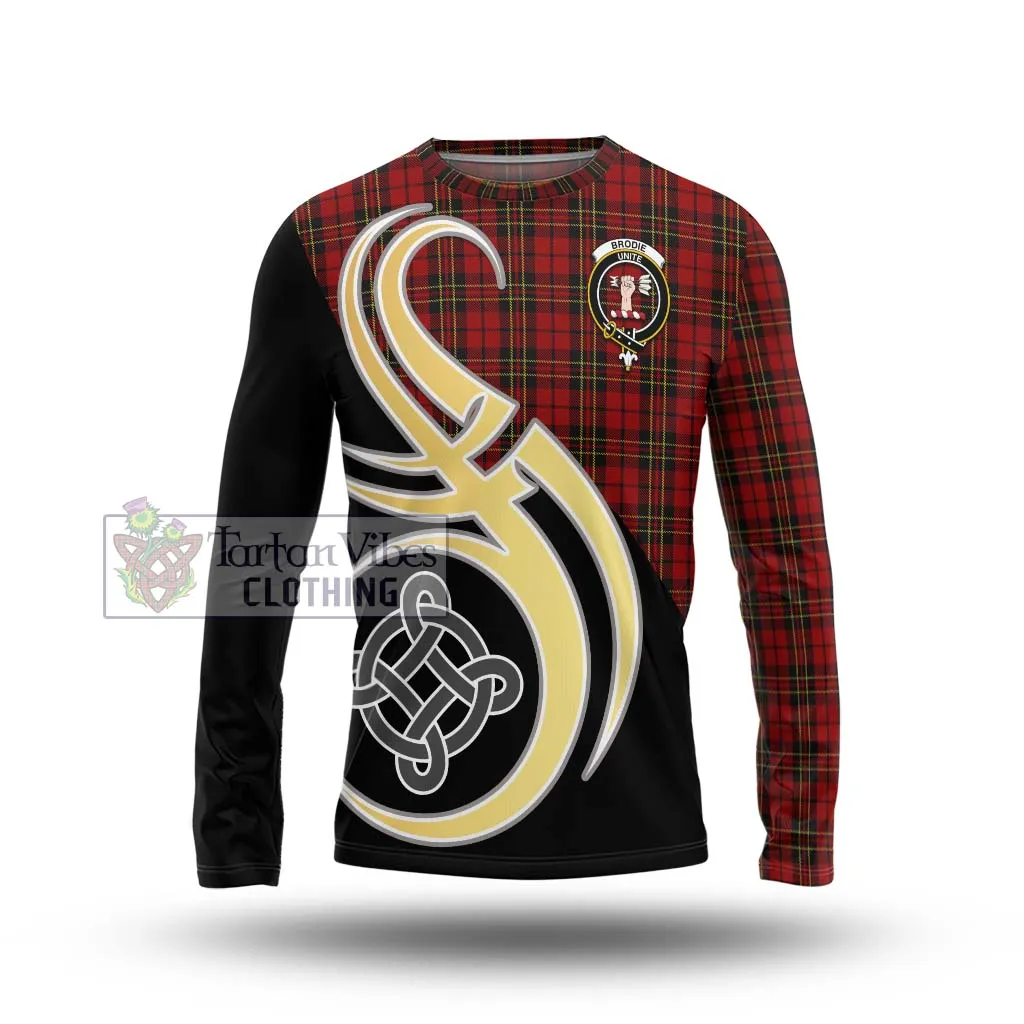 Brodie Tartan Long Sleeve T-Shirt with Family Crest and Celtic Symbol Style