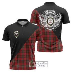 Brodie Tartan Zipper Polo Shirt with Family Crest and Military Logo Style