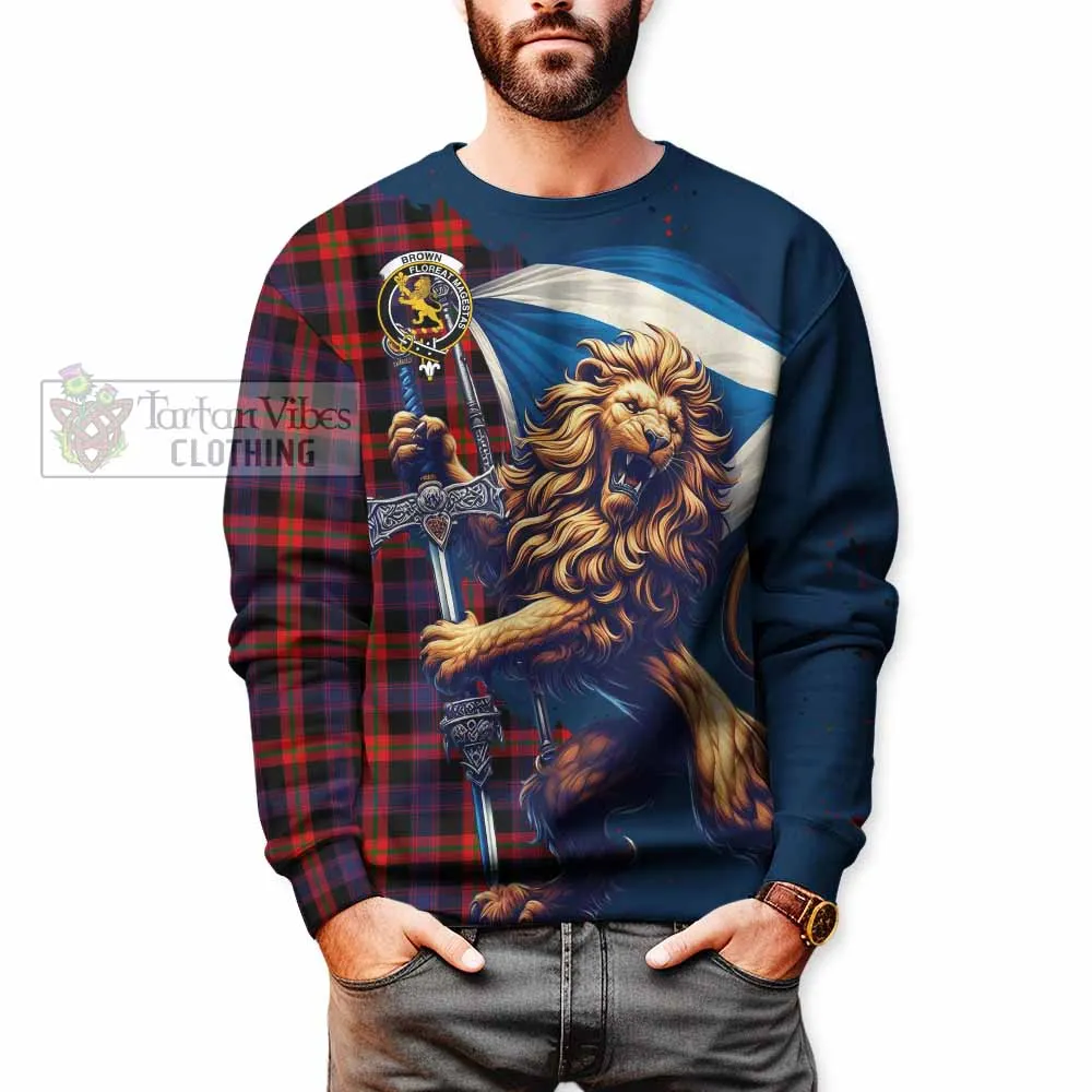 Brown (Broun) Tartan Family Crest Sweatshirt with Scottish Majestic Lion