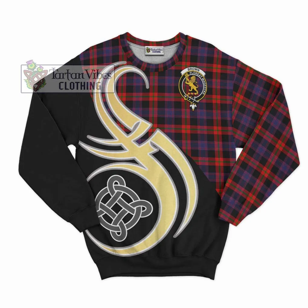 Brown (Broun) Tartan Sweatshirt with Family Crest and Celtic Symbol Style