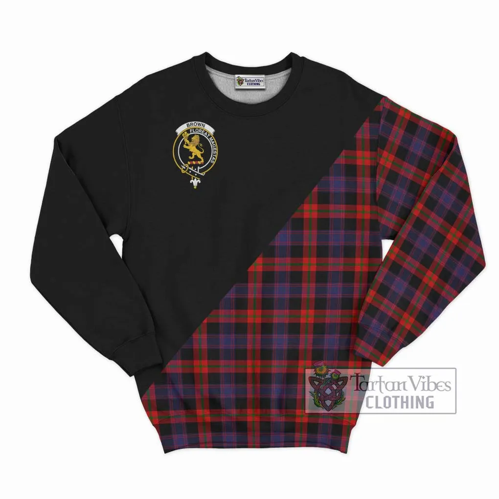 Brown (Broun) Tartan Sweatshirt with Family Crest and Military Logo Style