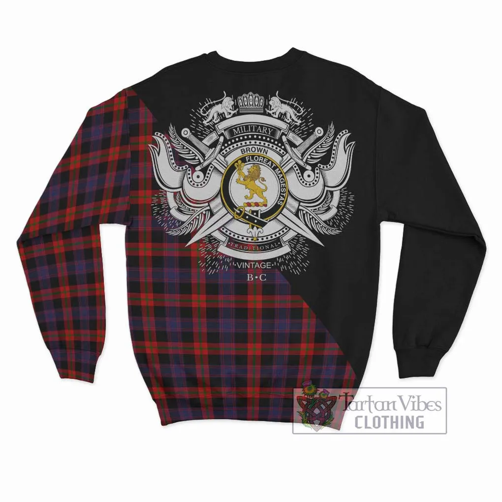 Brown (Broun) Tartan Sweatshirt with Family Crest and Military Logo Style